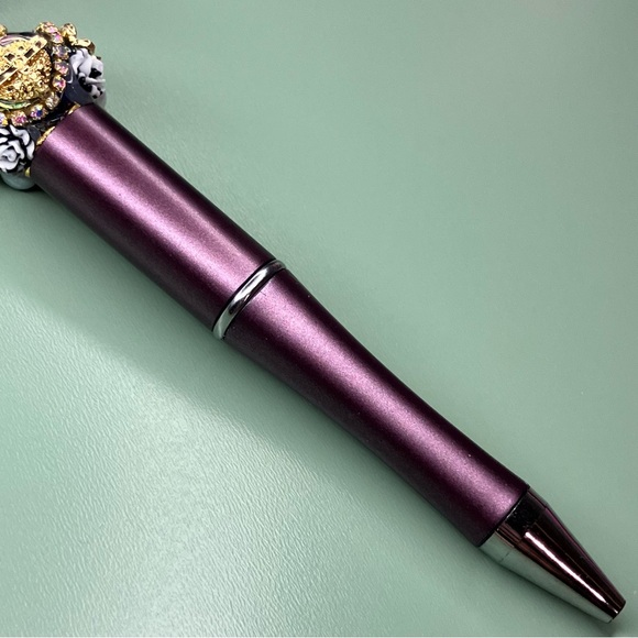 Shop Small Purple Letters, Skeleton Hand & Galactic Charm Handmade Beaded Pen - Picture 4 of 6